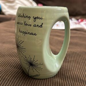 PAVILION MUG CUP COFFEE TEA DANDELION WISHES MINT GREEN PEACE LOVE HAPPINESS EUC